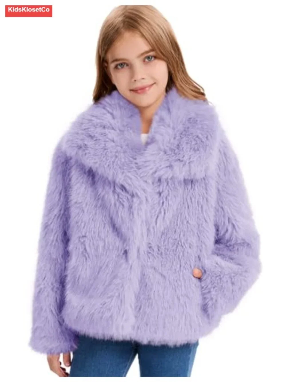 Faux Fur Coat Girls Fluffy Jacket Winter Snap Front Shawl Lapel